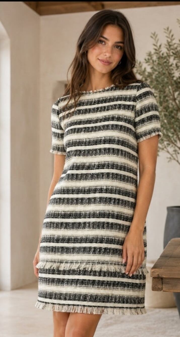 Zara striped tweed shift dress